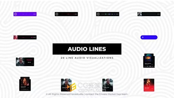 Line Audio Visualizations AE模板20种音频可视化播放器4K分辨率