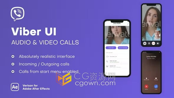 Viber UI 逼真用户界面语音和视频通话-AE模板