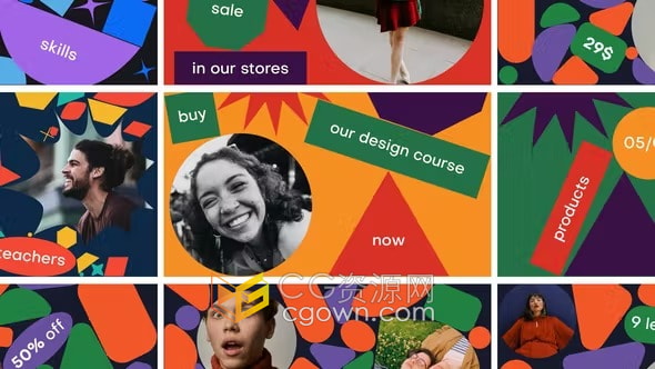 AE模板-抽象风格坠落的多彩图形动画展示网站服务创意机构活动人物介绍