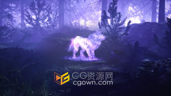 AE模板-森林中烟雾粒子特效狼动画LOGO视频片头