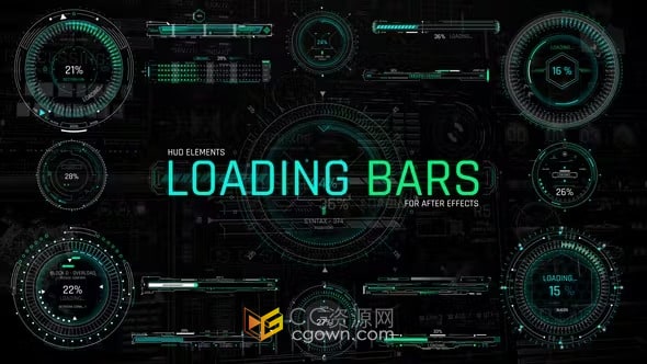 16个科技感HUD 元素加载栏-AE模板下载