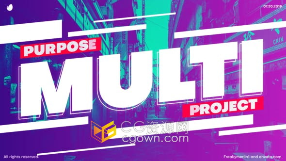 AE模板-夏天运动时尚故障文字动画开场视频片头