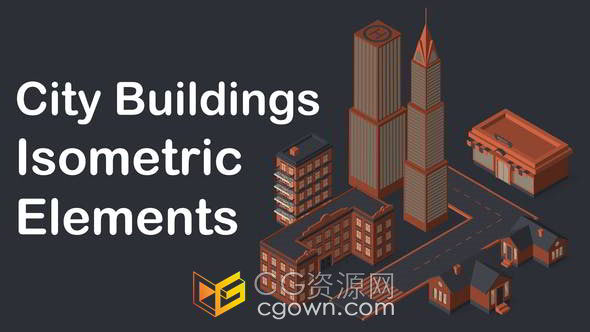 伪三维城市建筑立体动态图标展示效果合成AE模板
