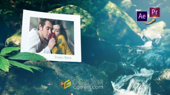 森林河流视频实拍场景展示照片动画婚礼度假时装情人摄影家庭相册-AE与PR模板