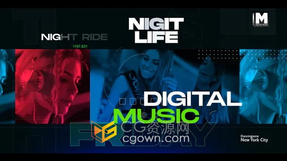 AE模板-舞蹈派对音乐之夜电子DJ动感故障开场视频片头动画