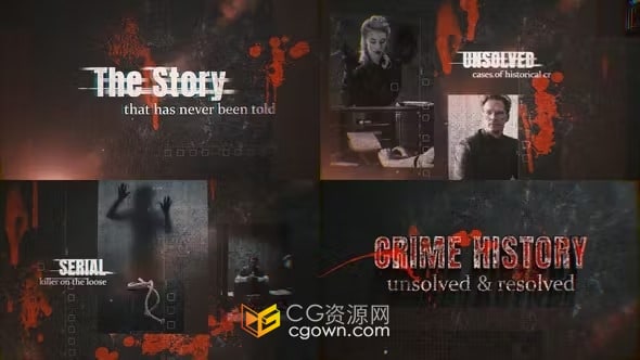 墨滴与溅血效果悬疑视频介绍激烈犯罪电影开场-AE模板