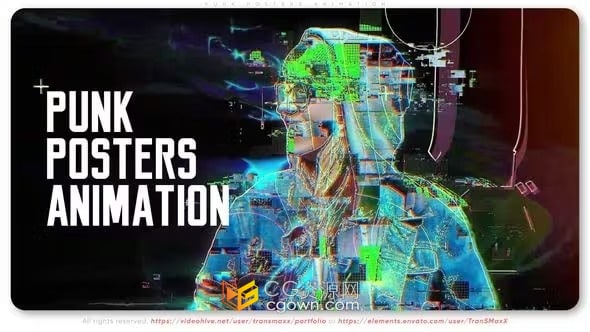朋克和邋遢风格视频海报动画故障片头制作-AE模板