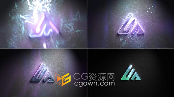 AE模板-粒子特效墙上霓虹灯标志LOGO动画视频