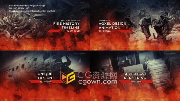 消防部队历史时间表致敬消防员英雄事迹缅怀英烈宣传介绍视频-AE模板