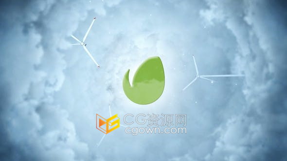 天空云层风能发电机生态学环境保护宣传LOGO视频片头-AE模板
