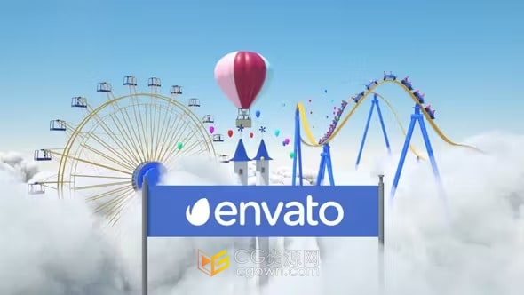 AE模板-云端游乐园卡通主题公园场景假期游玩介绍视频