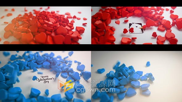 3D心形图形动画情人节婚礼视频介绍开场效果制作-AE模板