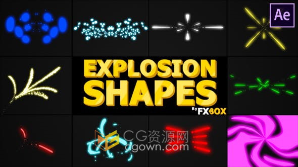 爆炸喷射手绘形状时尚流行图形动画共10种效果-AE模板