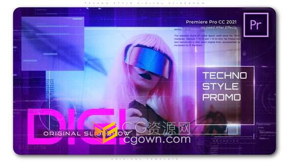 AE与PR模板-赛博朋克风格数字技术幻灯片高科技介绍宣传片