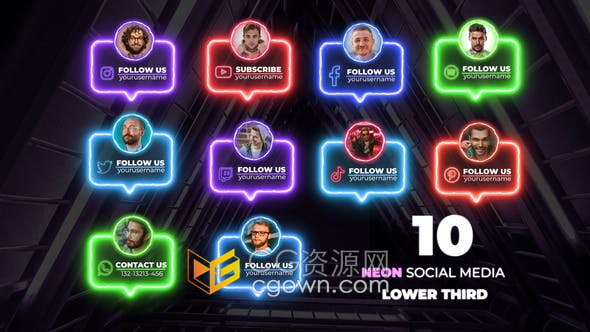AE模板-霓虹灯对话框带头像照片社交媒体视频字幕条