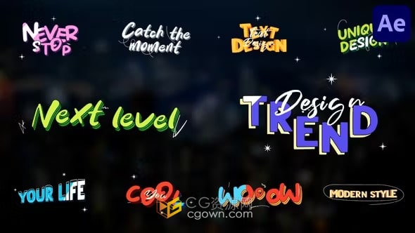 10组彩色卡通动画文字标题效果AE模板下载