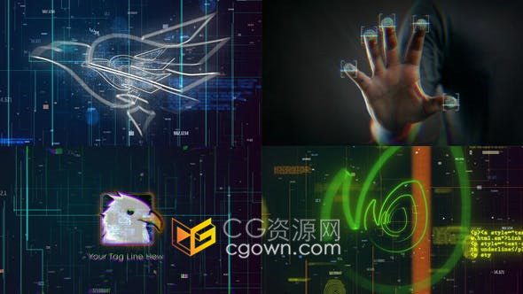 扫描指纹生物识别全息图高科技动画元素演绎LOGO片头视频-AE模板