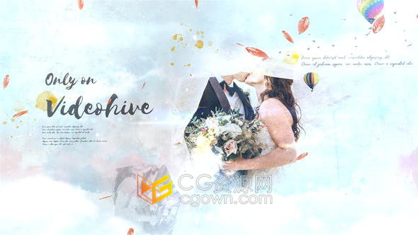唯美水彩画动画浪漫婚礼介绍周年相册视频幻灯片制作工程-AE模板