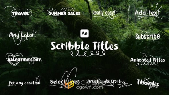 12个涂鸦线条元素文字标题动画-AE模板下载