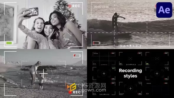 AE模板-视频录制模式镜头对焦取景器界面屏幕拍摄录制框效果