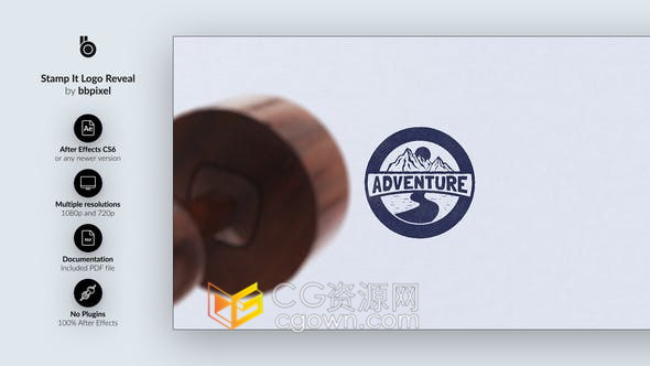 盖章动画效果纸张展示公章图案或者LOGO标志水印效果视频-AE模板