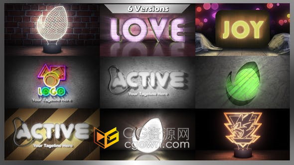 3D霓虹灯LOGO动画视频片头制作很多种LED效果-AE模板