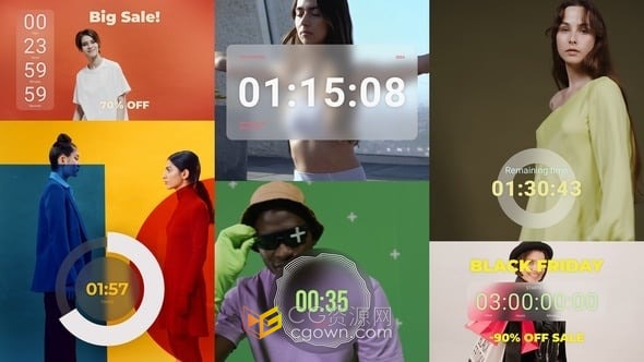 倒计时器小部件和倒计时数字AE模板Countdown Timers