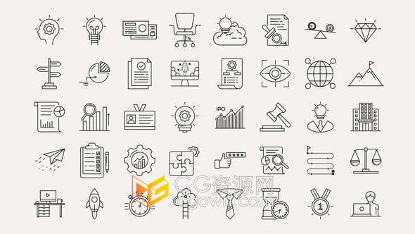 AE模板- Business & Startup Line Icons 40组图标动画