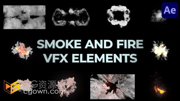 燃烧爆炸烟雾弥漫火焰元素卡通特效AE模板