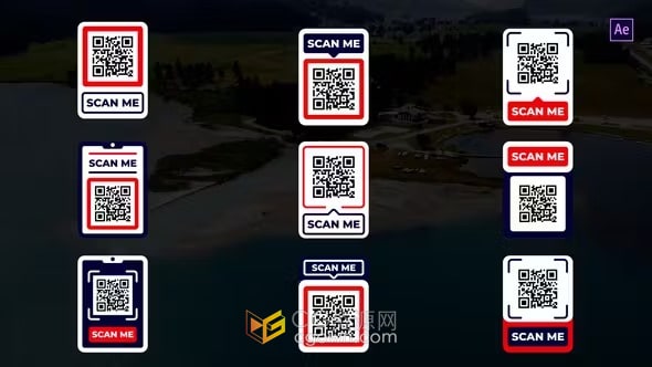 9个扫描现代二维码图形动画展示-AE模板