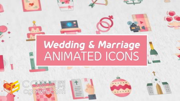 现代可爱甜蜜婚礼温馨时尚动态卡通图标动画AE模板