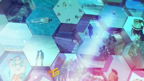 夏季幻灯片时尚立方体六边形场景展示照片动画视频AE模板