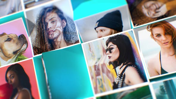 AE模板-马赛克网格3D翻转照片视频墙动画视频片头