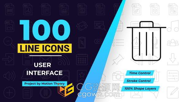 100个用户界面网络信息文件创意卡通线条图标动画AE模板