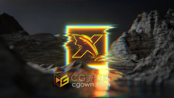 湖泊水山地形风景故障霓虹灯发光LOGO动画视频片头制作-AE模板