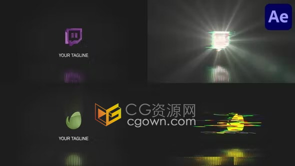 Glitch Optical Logo故障发光标志动画效果4K分辨率AE模板