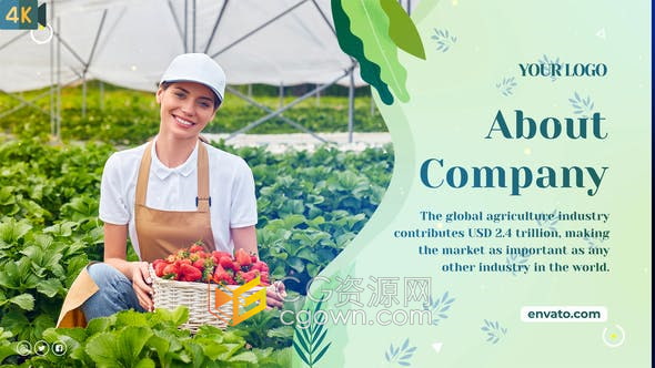 AE模板-农业宣传幻灯片农场农民食品生产商水果花园绿色天然产品推广视频