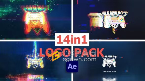 3D毛刺故障效果LOGO动画14种合集AE模板