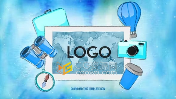 水彩风格动画旅行假期旅游介绍视频动画AE模板