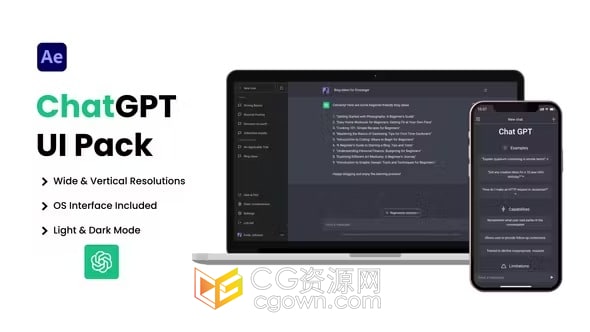 ChatGPT AI Chatbot智能聊天机器人屏幕UI设计动画AE模板