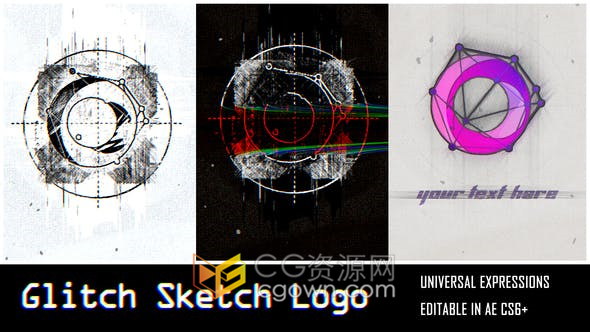 故障铅笔素描高科技毛刺效果宣传LOGO视频片头制作-AE模板