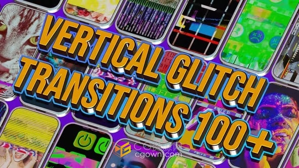 110个4K垂直分辨率故障过渡元素包-AE转场模板