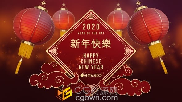 中国灯笼元素农历新年新春视频片头动画-AE模板