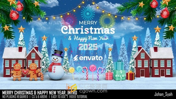圣诞节快乐2025年3D场景视频片头-AE模板