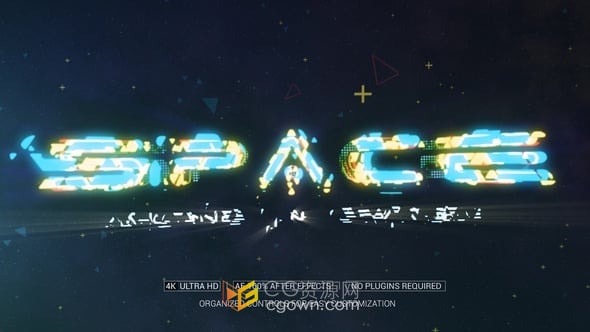 AE模板-3D空间破碎发光切片聚集标志揭晓片头