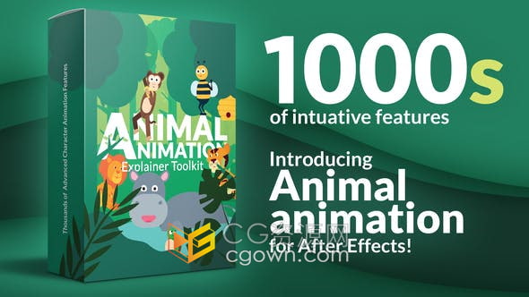 AE模板-30多个预制绑定动作动物角色卡通MG动画效果