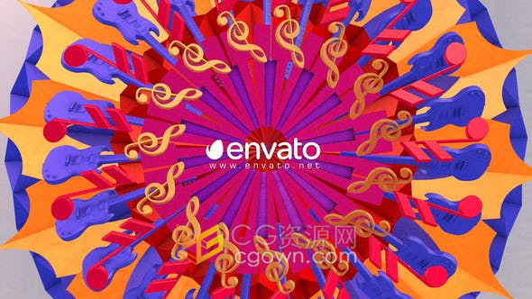 折纸旋转转场动画带有音乐元素效果LOGO视频片头制作-AE模板