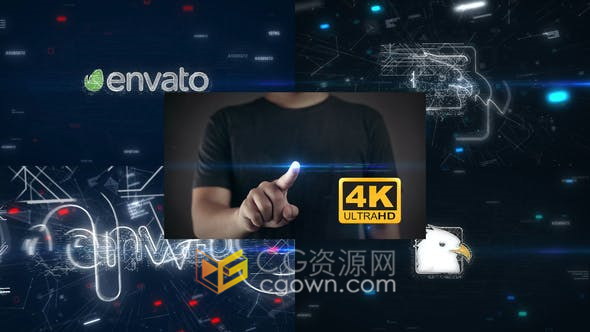 男人点击触摸屏平视显示器高科技故障元素3D特效技术视频片头动画-AE模板