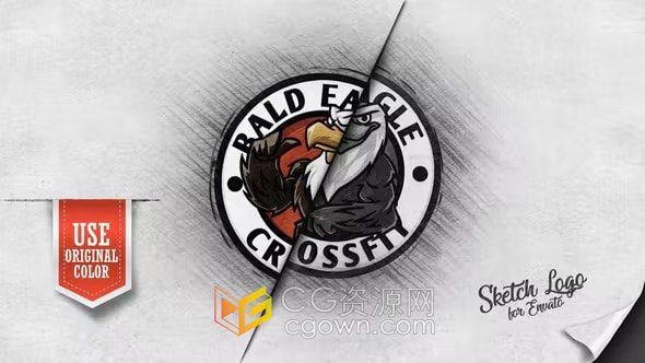 AE标志模板-时尚动感素描标志黑色铅笔画风格设计LOGO动画