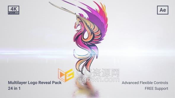 24种动画效果演绎公司企业LOGO视频片头螺旋素描闪耀绘图挤压-AE模板